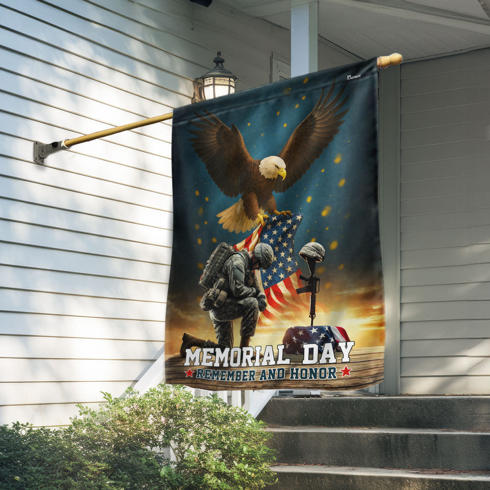 Memorial Day Eagle Kneeling Soldier Remember and Honor Flag MLN5543DTD