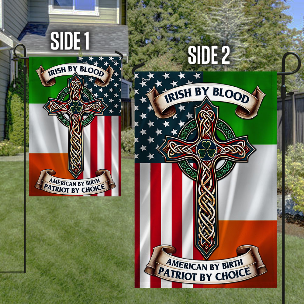 FLAGWIX  Irish Celtic Cross Saint Patrick's Day Flag Irish By Blood American By Birth Patriot By Choice MLN2550F