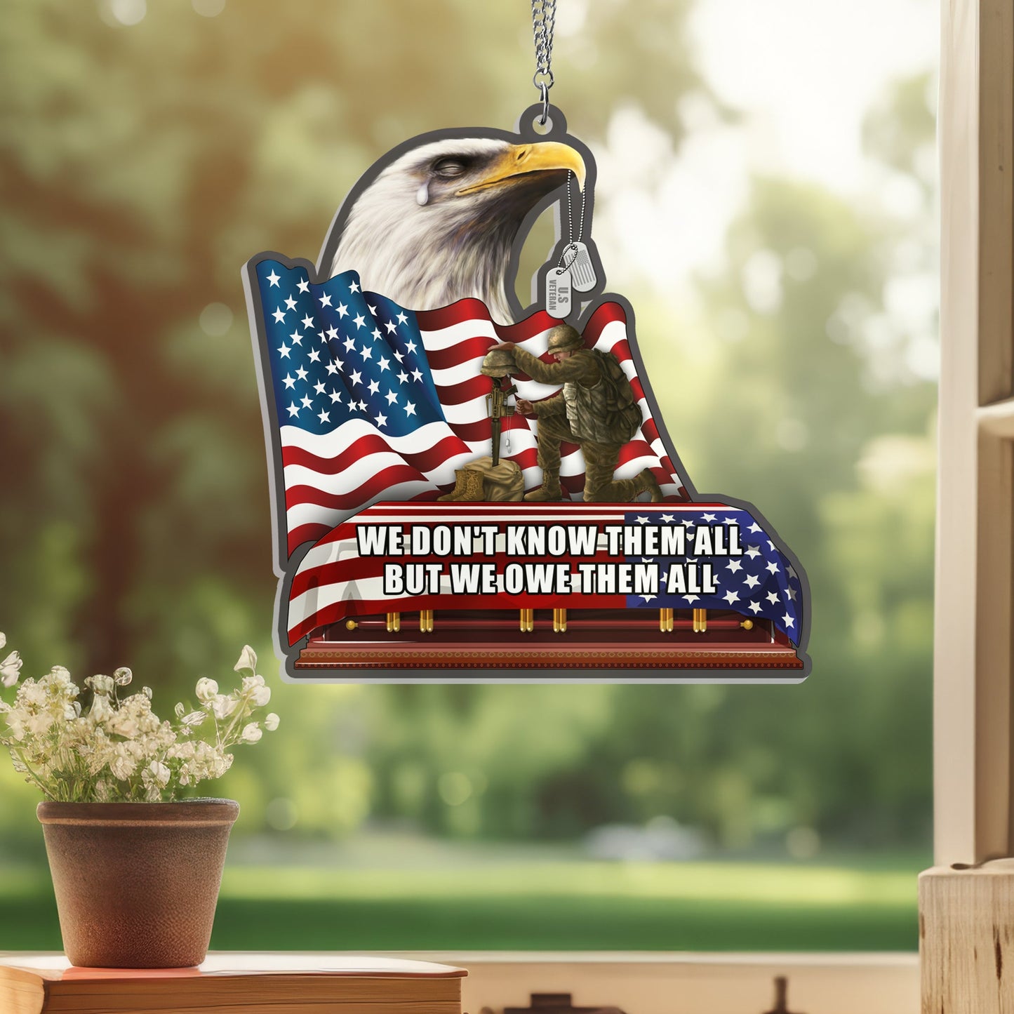 Veterans We Owe Them All, Memorial Patriotic Eagle American Suncatcher Acrylic Hanging TPT2201AS