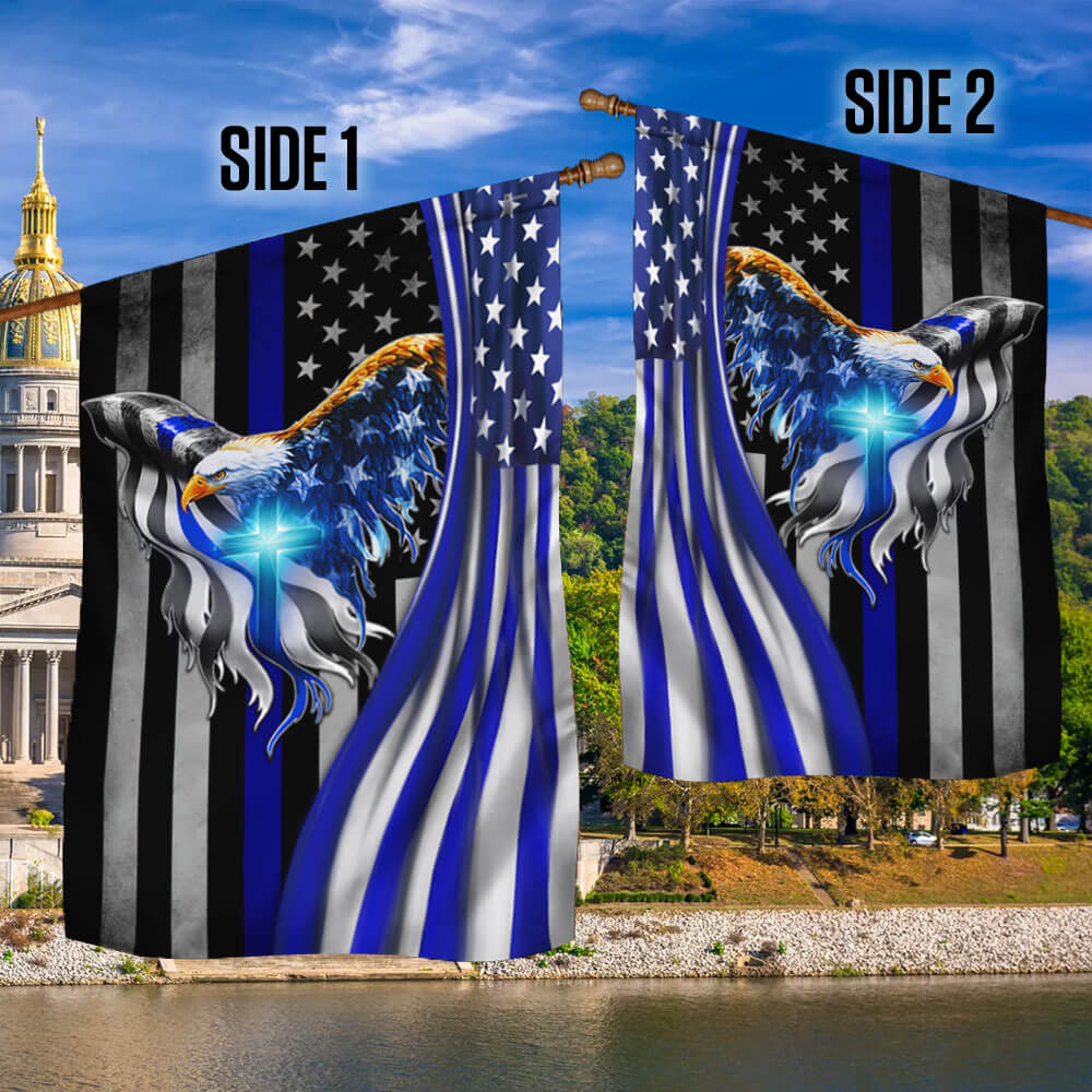 The Thin Blue Line Eagle With Christian Cross American Flag TPT930F