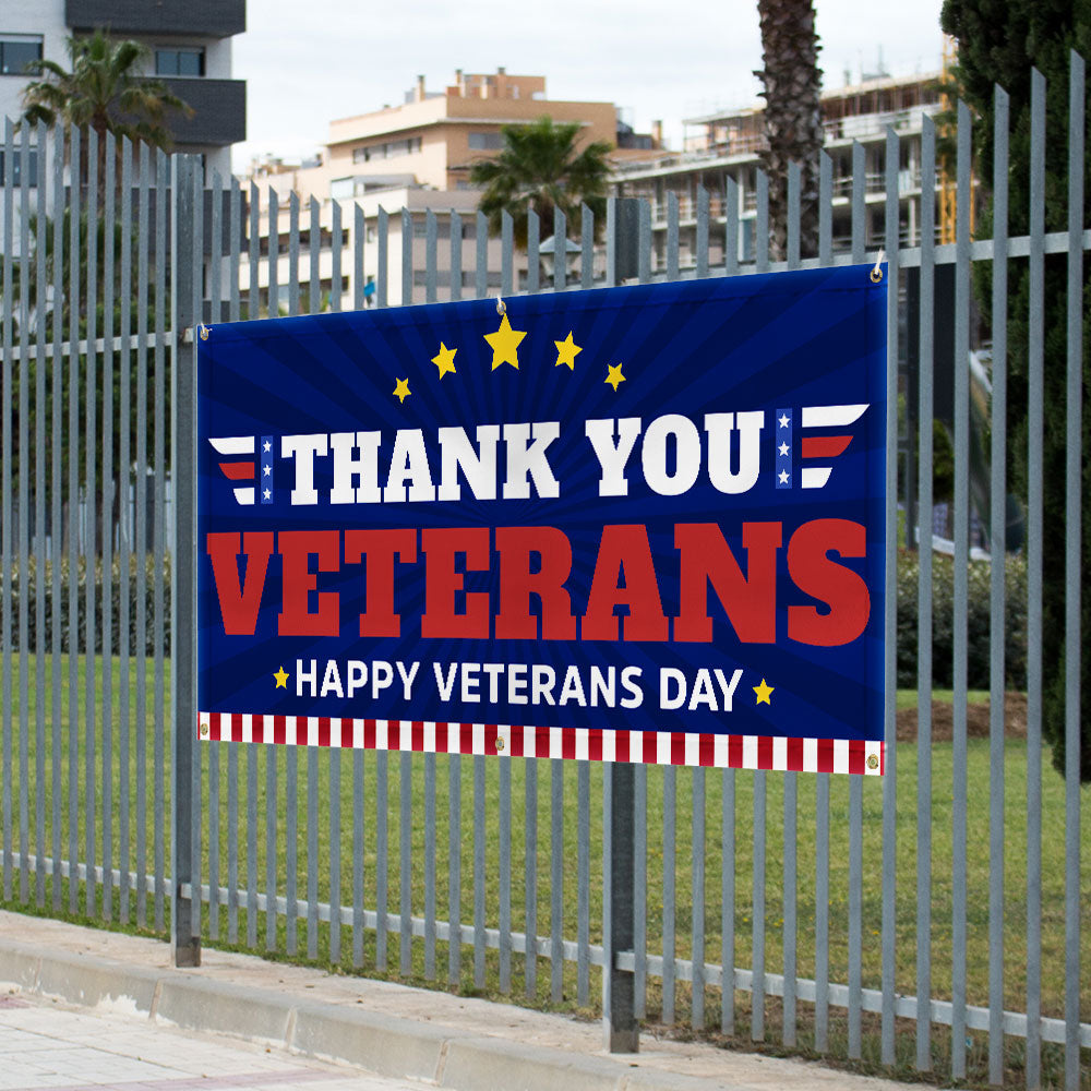 Thank You Veterans Happy Veterans Day Fence Banner TQN3810FB