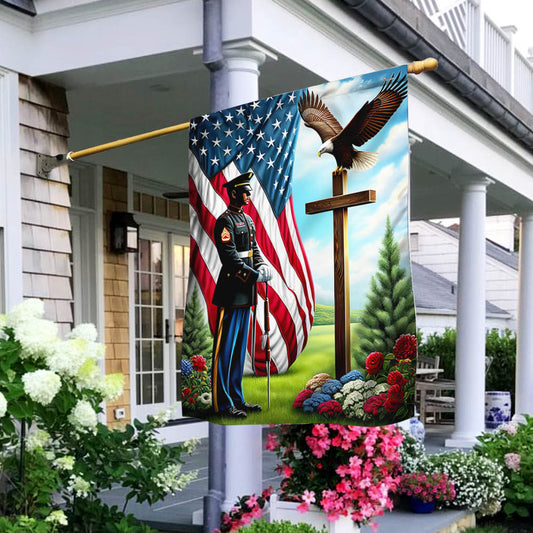 FLAGWIX  American Soldier Standing Before The Cross Eagle Flag MLN2441F