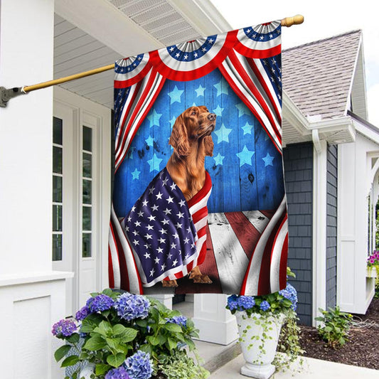 Flagwix American Flag - Happy 4th Of july. Irish Setter Patriotic Dog, American Flag Wrapped in Glory TPT898Fv7