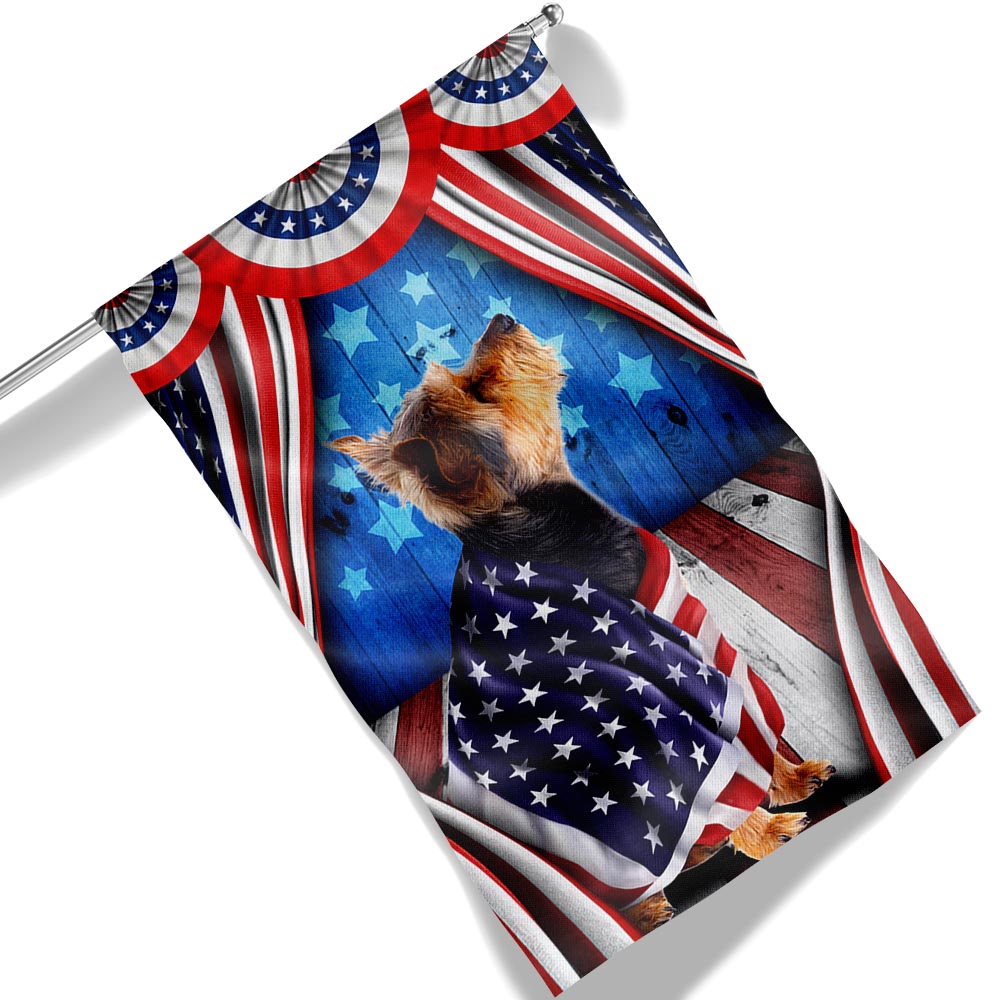 Flagwix American Flag - Happy 4th Of july. Yorkie, Yorkshire Terrier Patriotic Dog, American Flag Wrapped in Glory TPT898Fv6