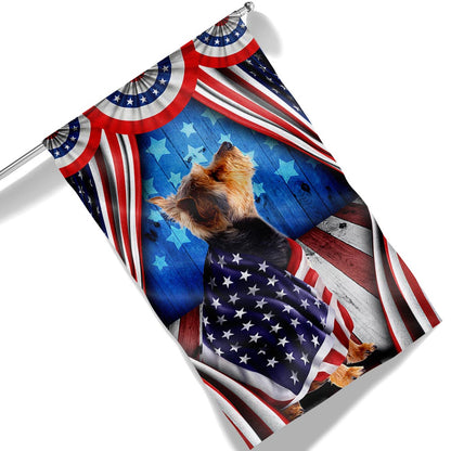 Flagwix American Flag - Happy 4th Of july. Yorkie, Yorkshire Terrier Patriotic Dog, American Flag Wrapped in Glory TPT898Fv6