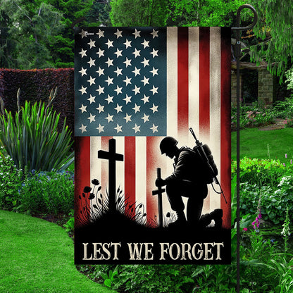 Memorial Day FLAGWIX  Veteran Kneeling Soldier The Cross Lest We Forget Flag MLN2454F