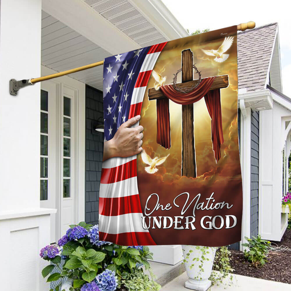 Flagwix American Flag - One Nation Under God Christian Cross American Flag TPT1317F