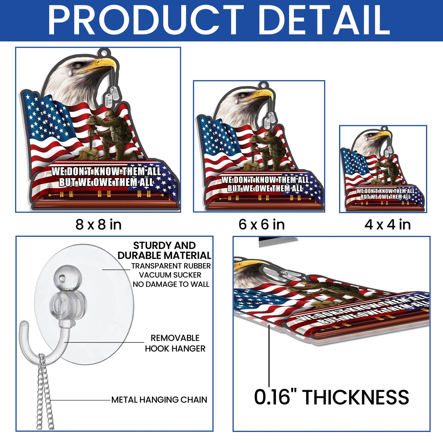 Veterans We Owe Them All, Memorial Patriotic Eagle American Suncatcher Acrylic Hanging TPT2201AS