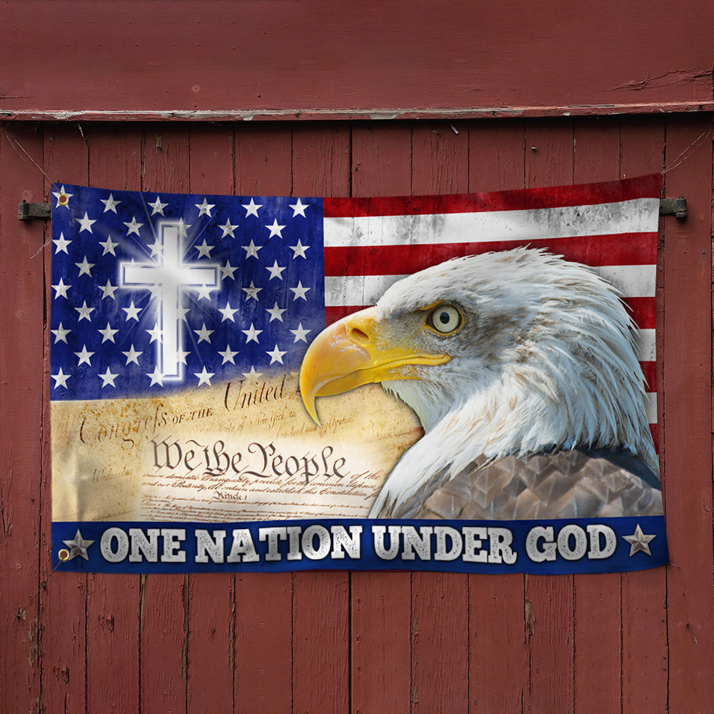 One Nation Under God, Christian Cross American Eagle Grommet Flag TPT165GF