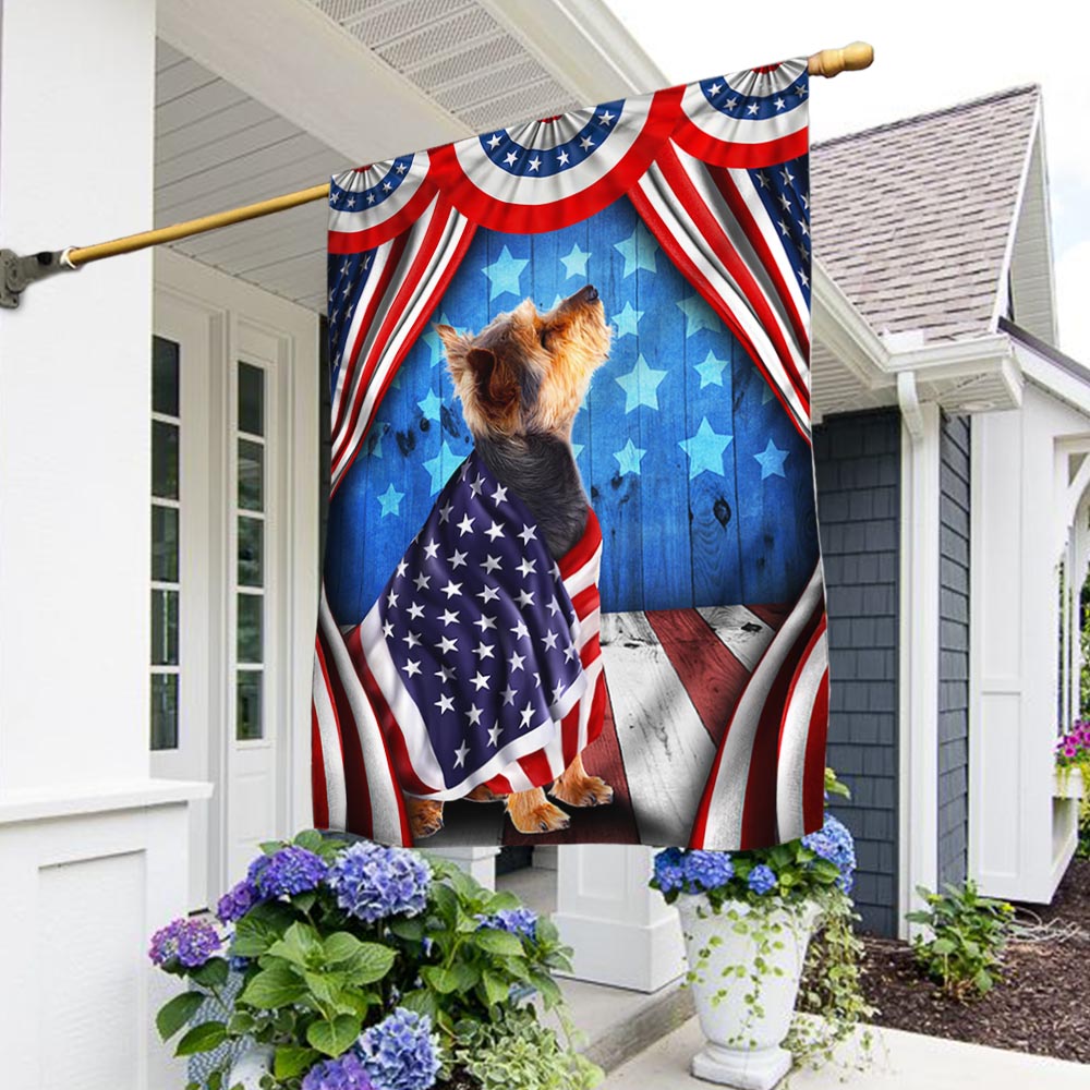 Flagwix American Flag - Happy 4th Of july. Yorkie, Yorkshire Terrier Patriotic Dog, American Flag Wrapped in Glory TPT898Fv6