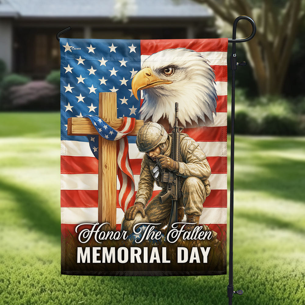 Memorial Day Honor The Fallen Kneeling American Soldier Cross Veteran Flag MLN5595TTH