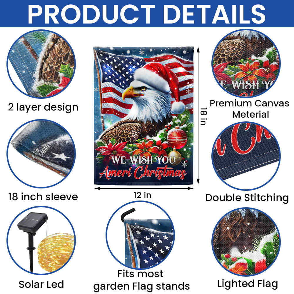 Eagle Christmas We Wish You Ameri Christmas Solar LED Garden Flag MLN4390SF