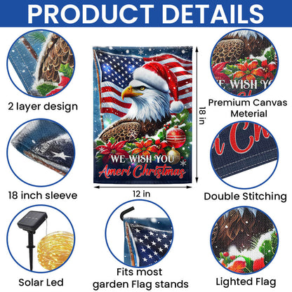 Eagle Christmas We Wish You Ameri Christmas Solar LED Garden Flag MLN4390SF