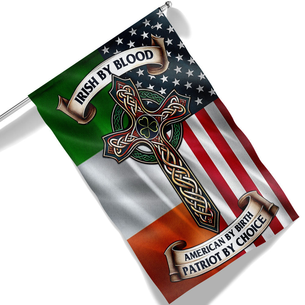 FLAGWIX  Irish Celtic Cross Saint Patrick's Day Flag Irish By Blood American By Birth Patriot By Choice MLN2550F