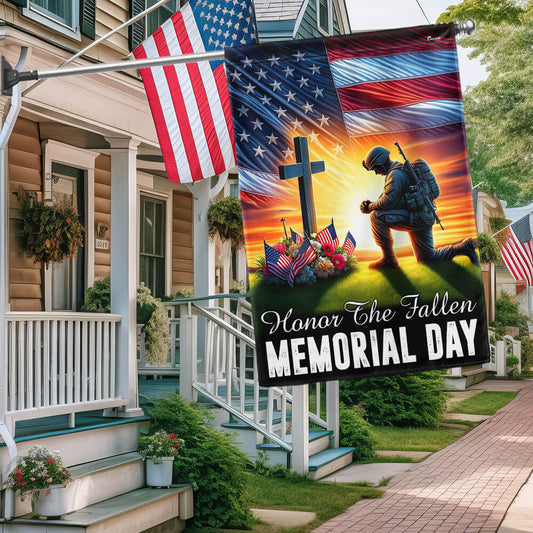 FLAGWIX Veteran Memorial Day Honor The Fallen American Soldier Kneeling The Cross Flag MLN2739F