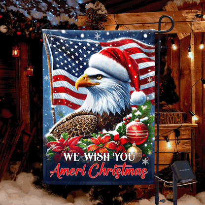 Eagle Christmas We Wish You Ameri Christmas Solar LED Garden Flag MLN4390SF