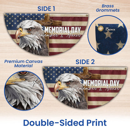 Memorial Day Eagle Christian Cross Remember & Honor Non-Pleated Fan Flag MLN5532PMN