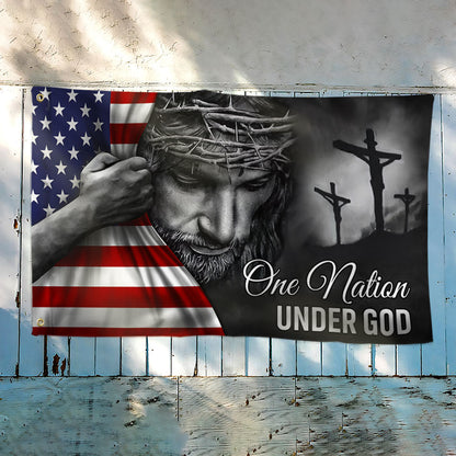 One Nation Under God Jesus Flag - Patriotic Grommet Flag Gift for Faithful Hearts & Home Decor TRL06GFv5