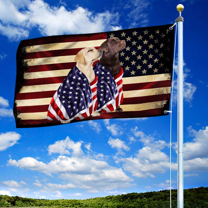 Chocolate Labrador And Yellow Labrador Retrievers Patriotic American Flag Wrapped in Glory TPT1265GF