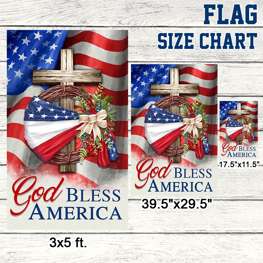 Flagwix American Flag - God Bless America American Wreath Patriot Christian Cross Flag MLN1410F