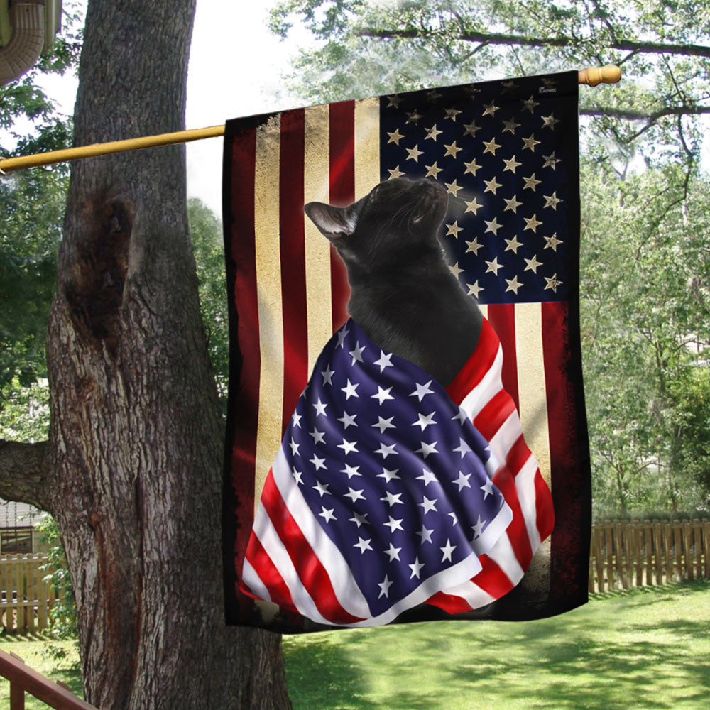 Black Cat American Patriot Flag Wrapped in Glory