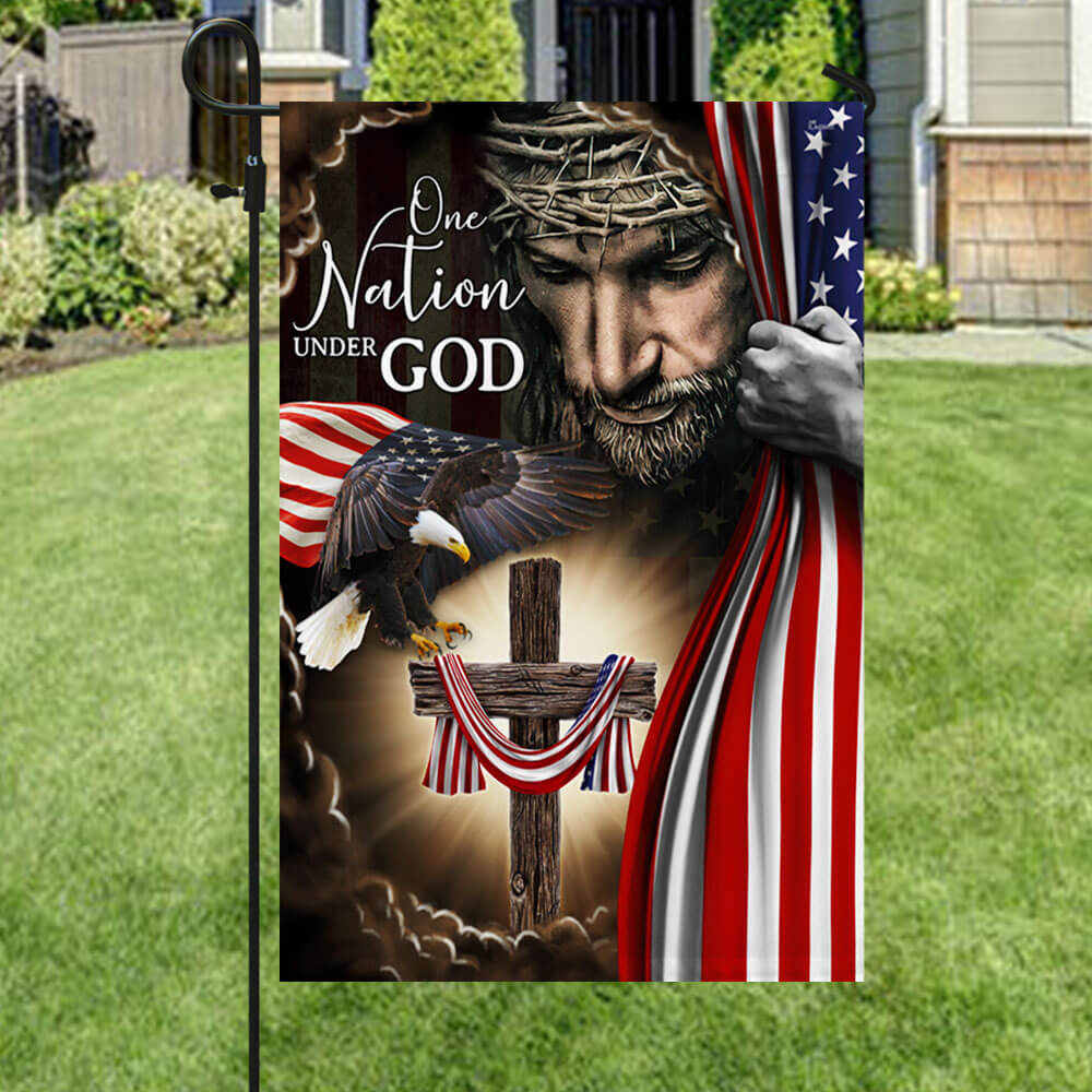 One Nation Under God. Christian Cross American Flag THB3614F