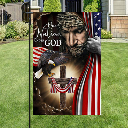 One Nation Under God. Christian Cross American Flag THB3614F