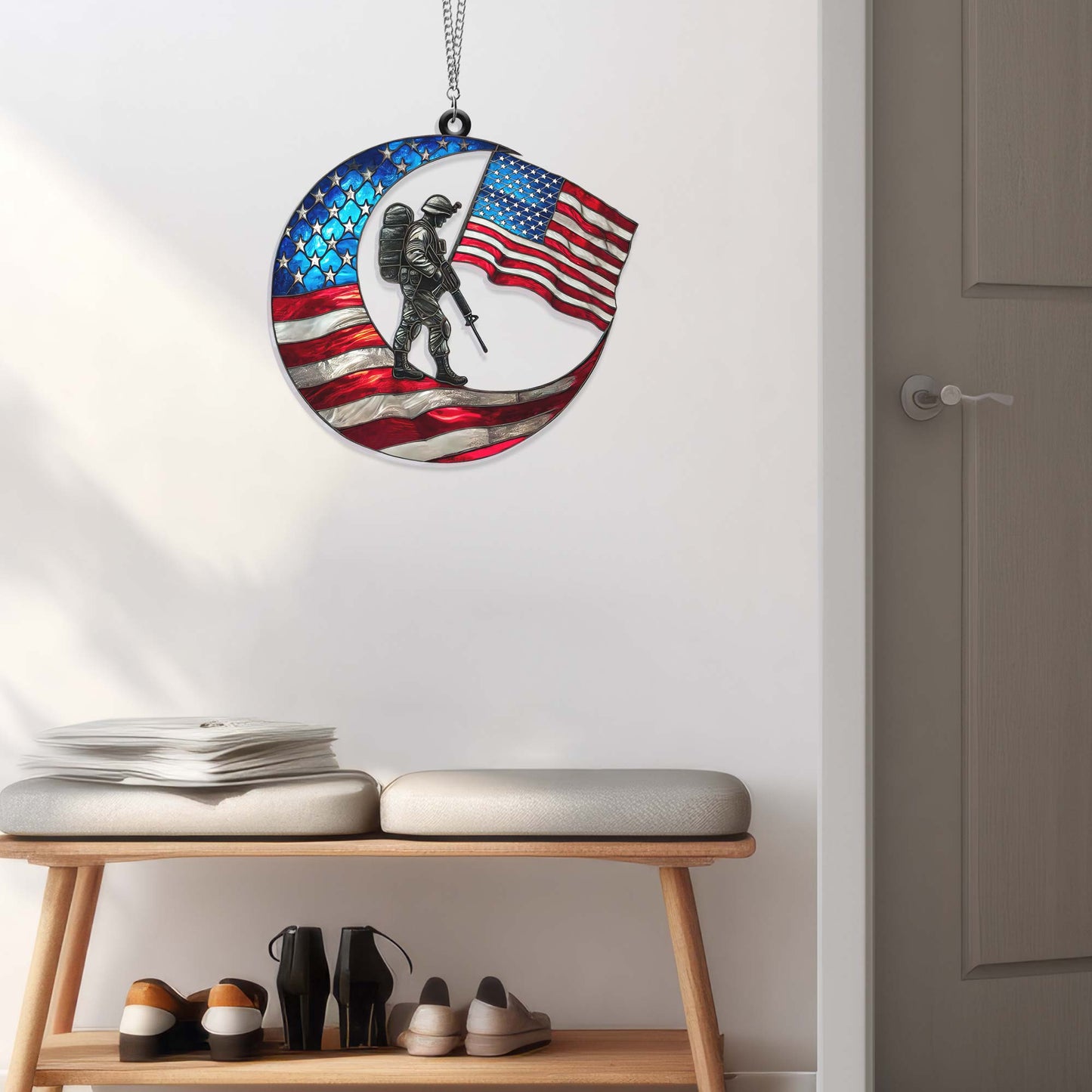 Veterans Day American Soldier Crescent Moon Suncatcher Acrylic Hanging TQN3861AS
