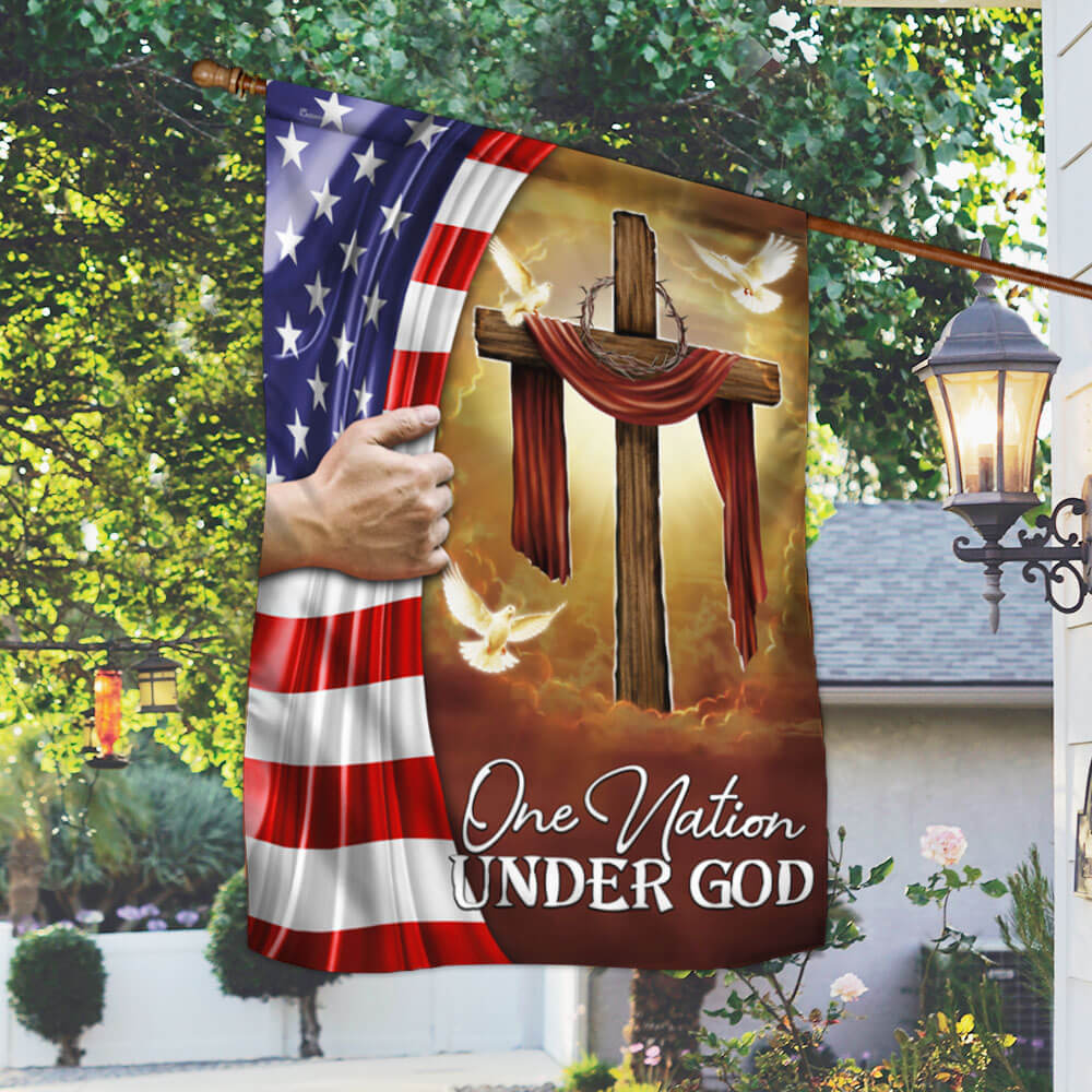 Flagwix American Flag - One Nation Under God Christian Cross American Flag TPT1317F