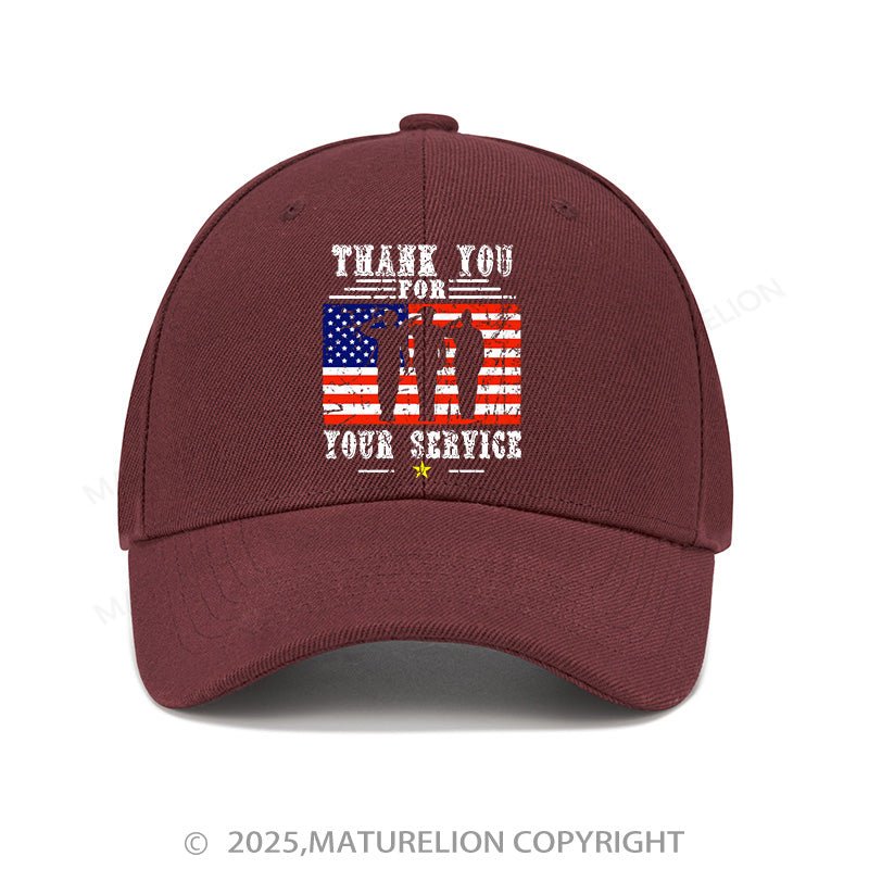 Maturelion Baseball Cap Veterans Day Thank You For Your Service Cap (Free Customization)