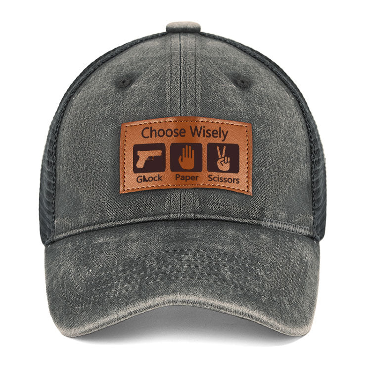 Maturelion Choose Wisely Glock Paper Scissors Leather Patch Cap ...