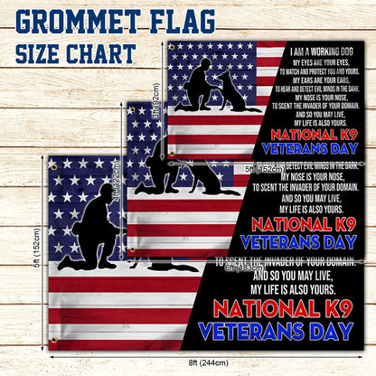 National K9 Veterans Day German Shepherd Grommet Flag QNH12GF