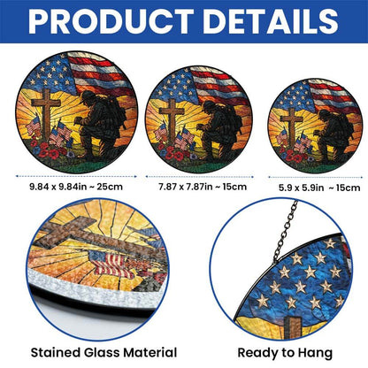 Patriotic Kneeling Soldier Memorial Day Veteran Day Stained Glass Suncatcher TQN5368TNB