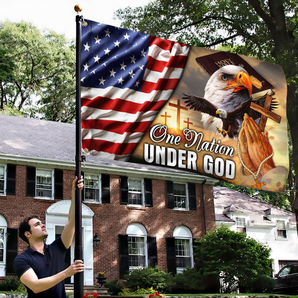 Patriotic Eagle American Flag One Nation Under God Grommet Flag MLN192GF