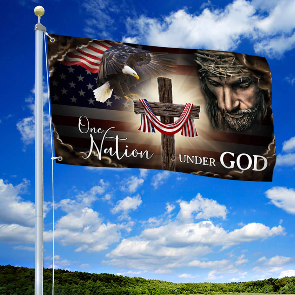 One Nation Under God. Christian Cross American Grommet Flag THB3614GF