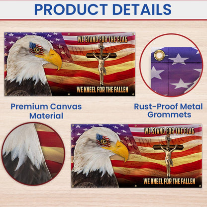 Memorial Day Patriotic Eagle Memorial We Stand For The Flag We Kneel For The Cross Fence Banner MLN2652FB