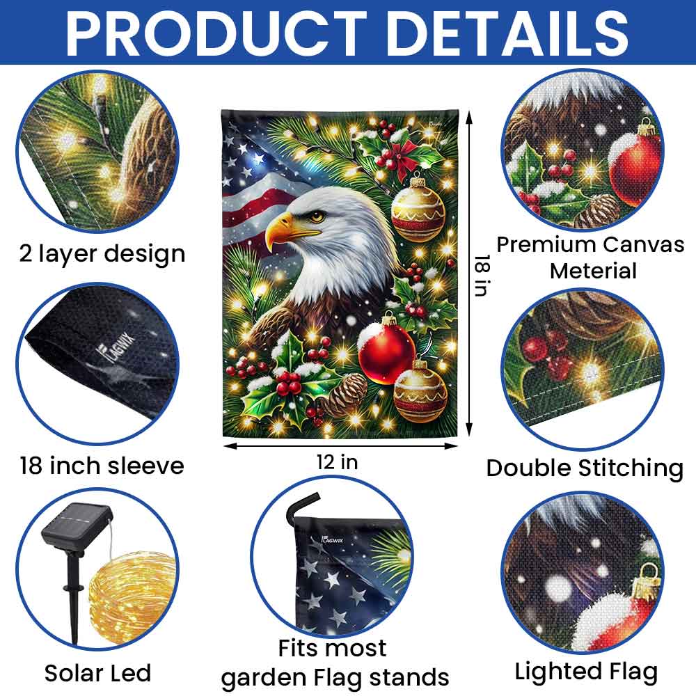 Bald Eagle Christmas American Solar LED Garden Flag MLN4521SF