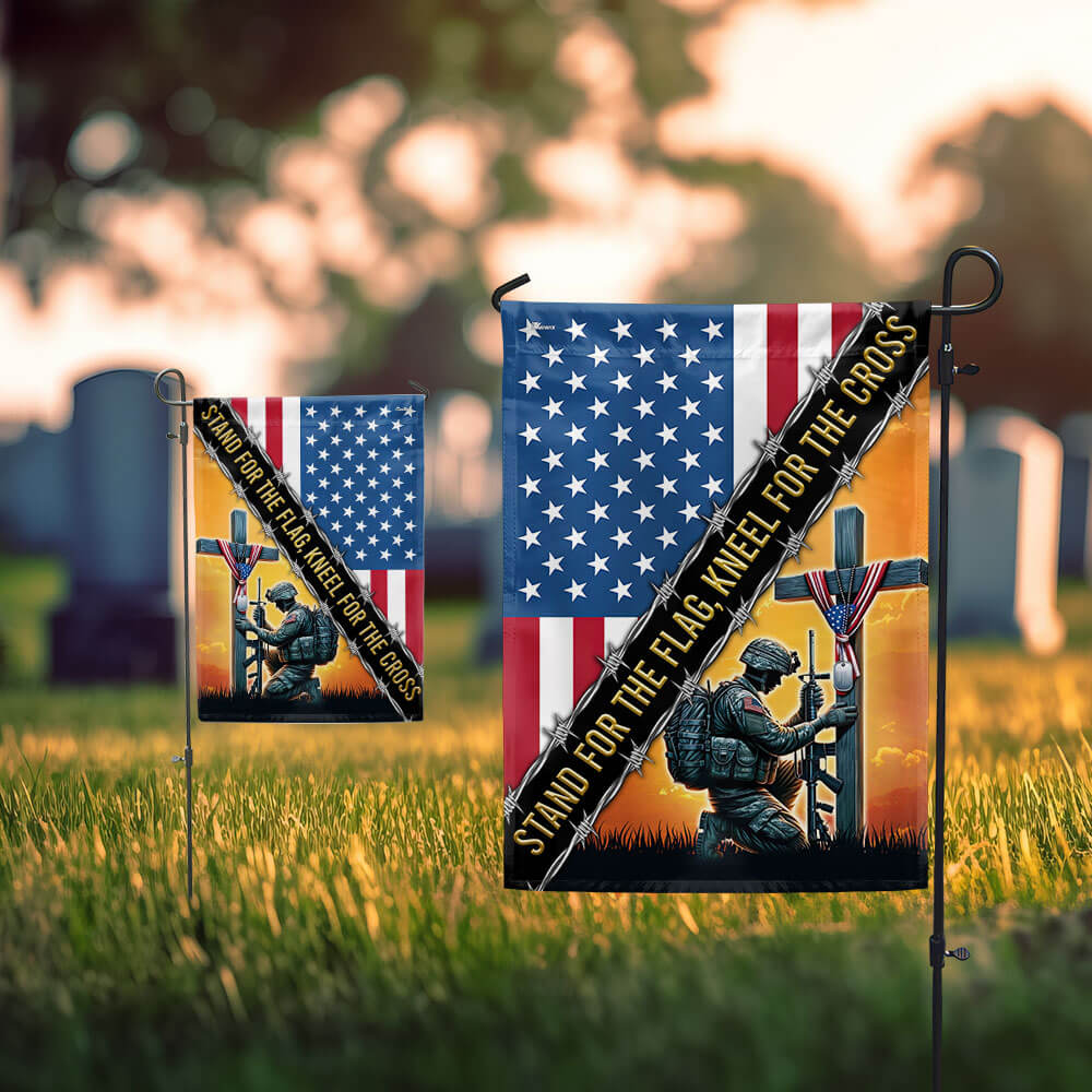 Memorial Day Stand For The Flag, Veteran Christian Cross Memorial America Flag TPT1609F