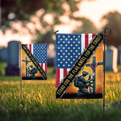 Memorial Day Stand For The Flag, Veteran Christian Cross Memorial America Flag TPT1609F