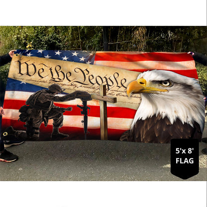 Veteran Kneeling Cross Patriot Eagle We The People Grommet Flag MLN2774GF