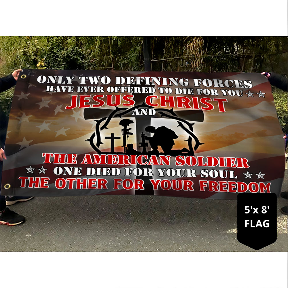 U.S. Veteran Day Jesus And Soldiers Grommet Flag MBH194GF