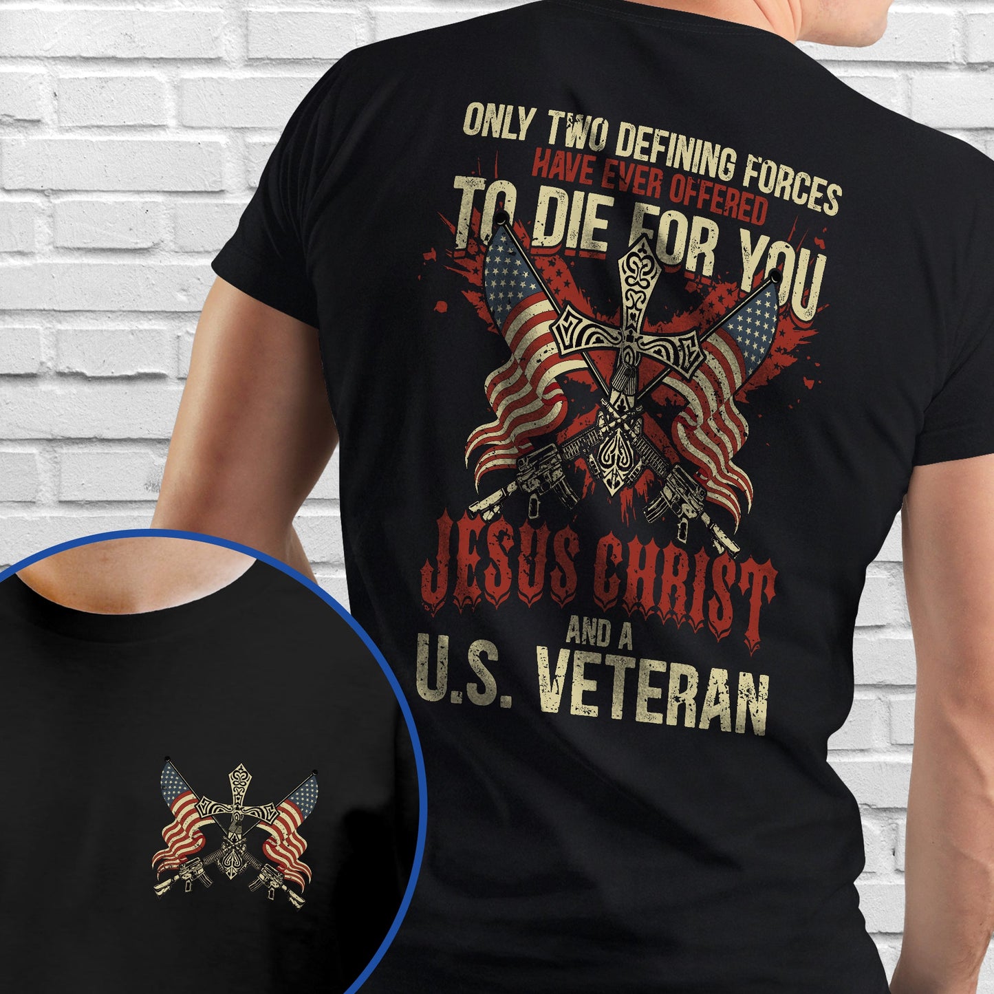 Veteran Jesus Christ And A United States Veteran Flag USA Christian T-Shirt VTM603TS