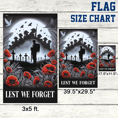 Lest We Forget Poppy Flowers Christian Cross Anzac Day Memorial Flag TPT1568F