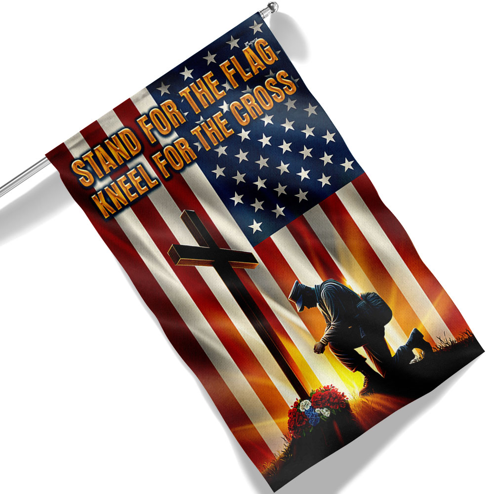 FLAGWIX  Veteran Kneeling Cross American Flag Stand For The Flag Kneel For The Cross Flag MLN2560F