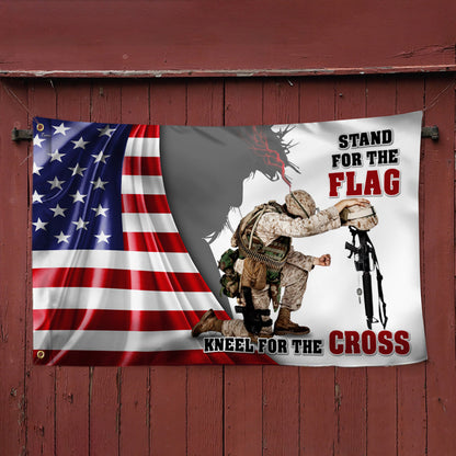 Veteran Kneeling Under God Veteran God Bless Grommet Flag MLN315GF