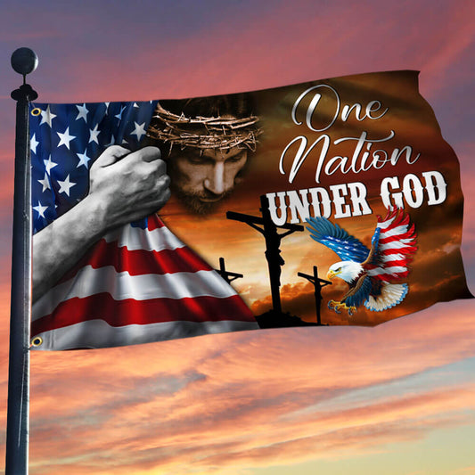 Flagwix American Flag - One Nation Under God, Jesus Christian American Eagle Grommet Flag TPT846GF