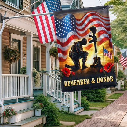 Memorial Day Remember & Honor Kneeling Solider American Flag MLN5324TTH
