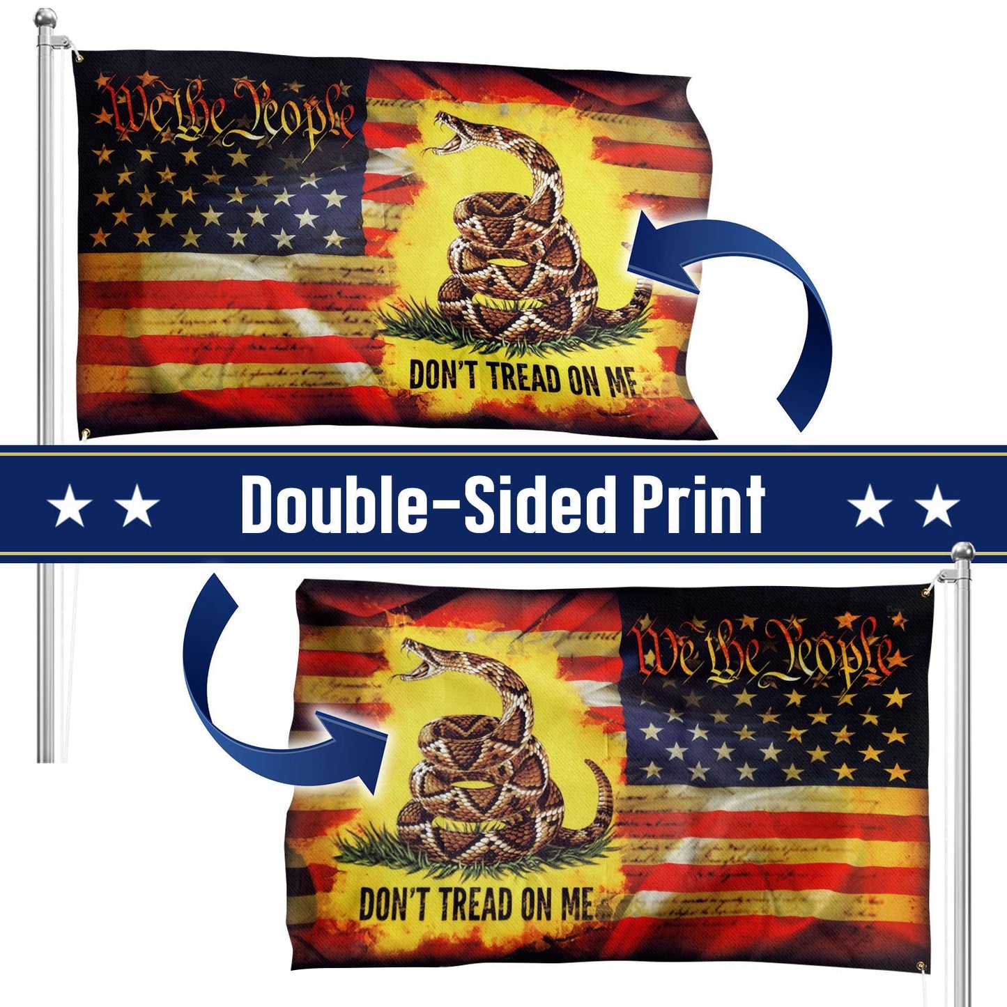 Don't Tread On Me Gadsden Grommet Flag 3-Day Shipping