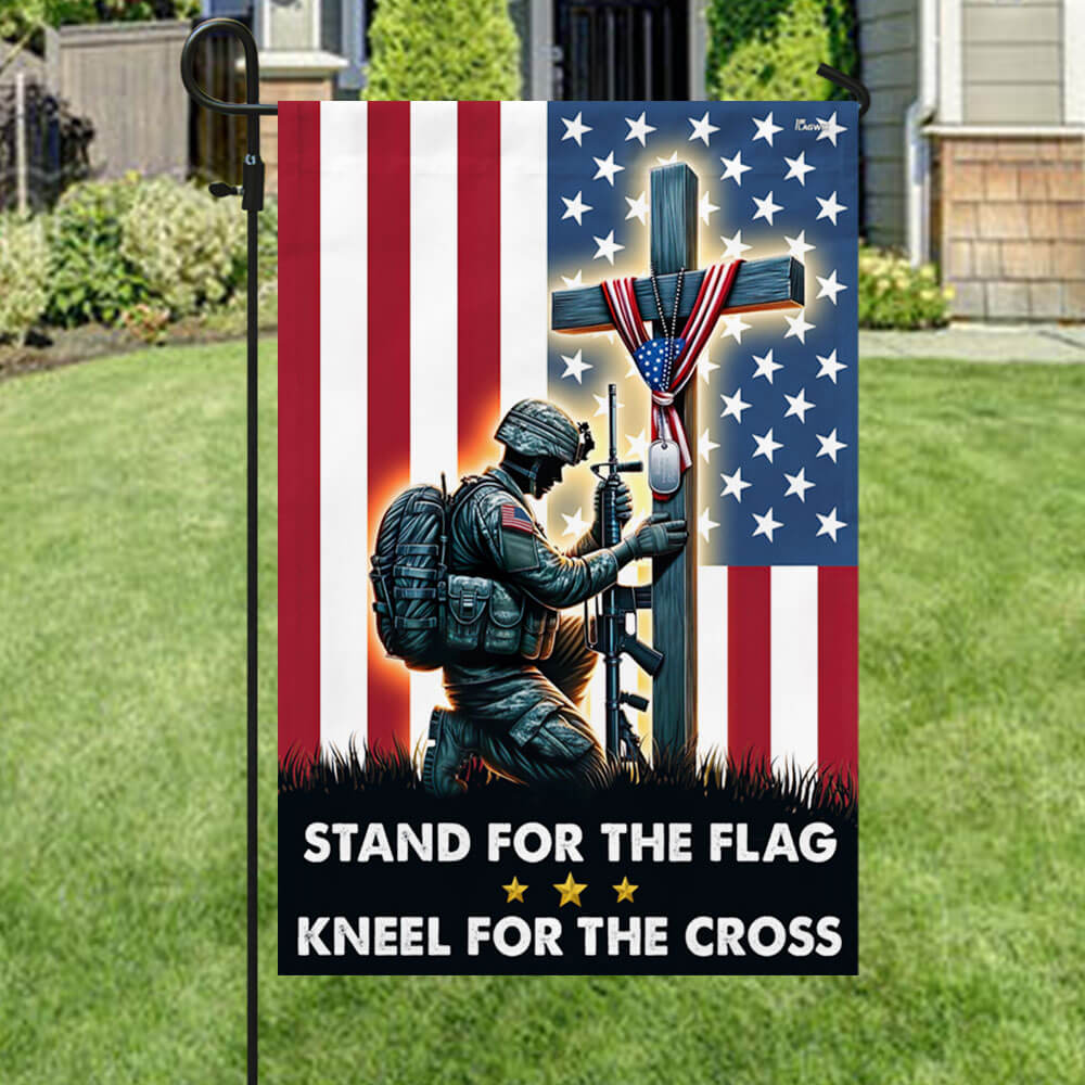 Stand For The Flag Kneel For The Cross – Patriotic Christian Flag for 4th of july & Memorial Displays