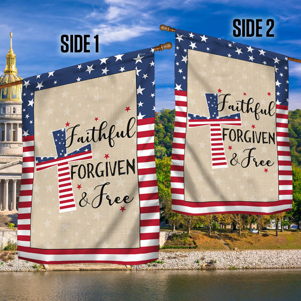 Flagwix American Flag - American Patriotic Cross Faithful Forgiven and Free Flag MLN904F